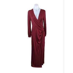 Baltic Born Maxi Dress Size Large Wine Red Boho Faux Wrap Long Sleeve V Neck A8